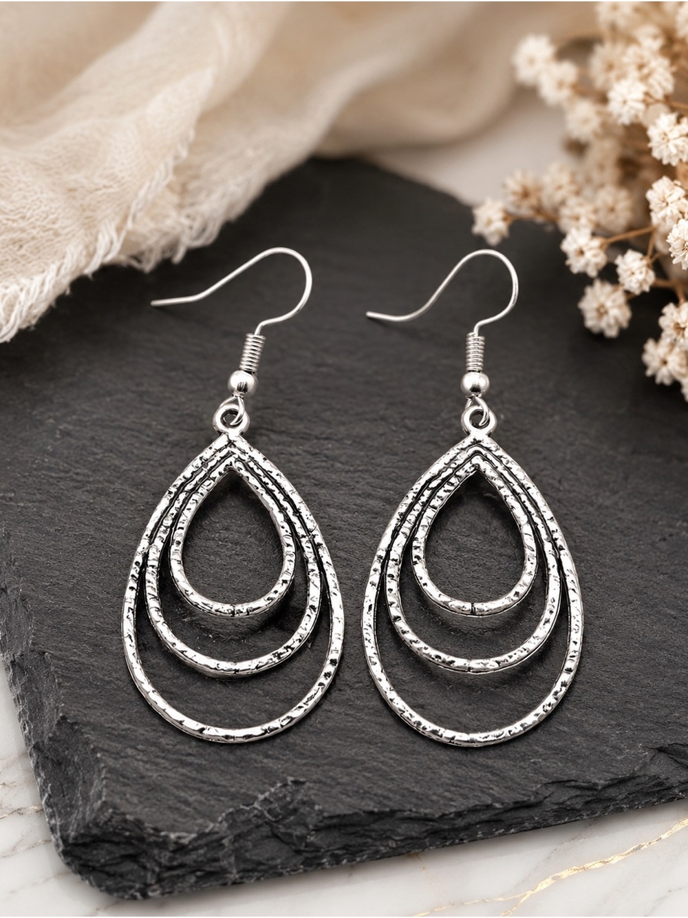 💥3/$15 Silver Teardrop Layered Dangle Earrings - Women Jewelry